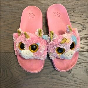 Beanie boo unicorn pink slippers sz 4Y VGUC retail $59